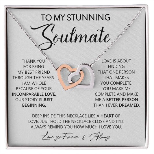 To My Stunning Soulmate | Love You, Forever & Always - Interlocking Hearts necklace