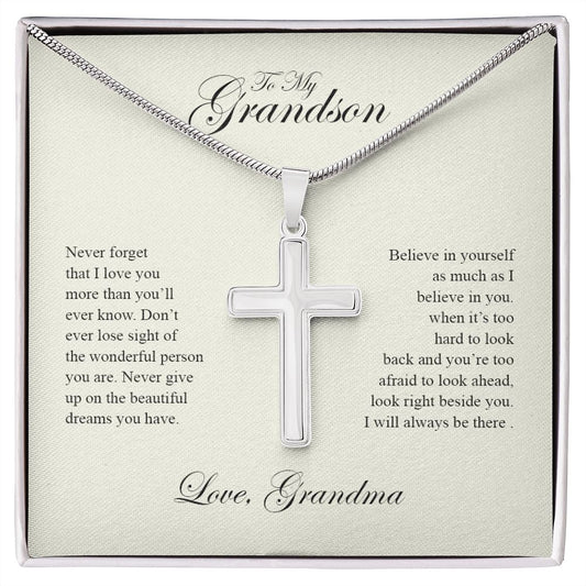 To My Grandson | Never Forget That I Love You - Stainless Steel Cross Necklace